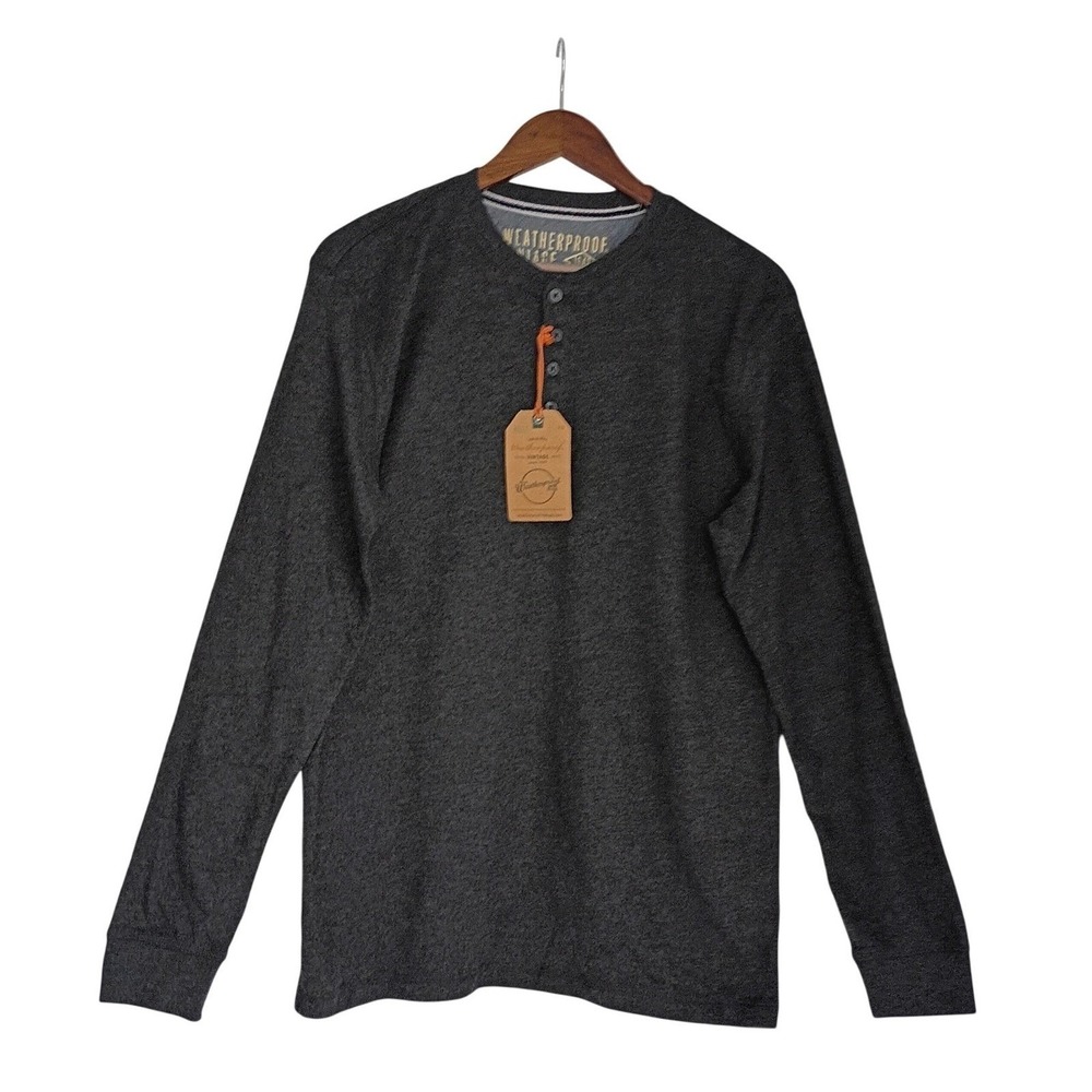 Weatherproof VTG NWT Cotton Blend  Henley Shirt M‎ Black Heather Long Sleeve